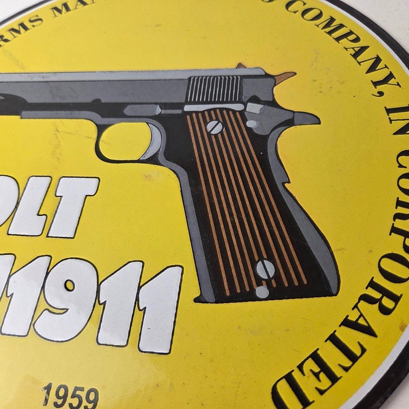 Vintage Colt Firearms Sign - Single Action M1911 Pistol Guns Porcelain Gas Sign - Image 4