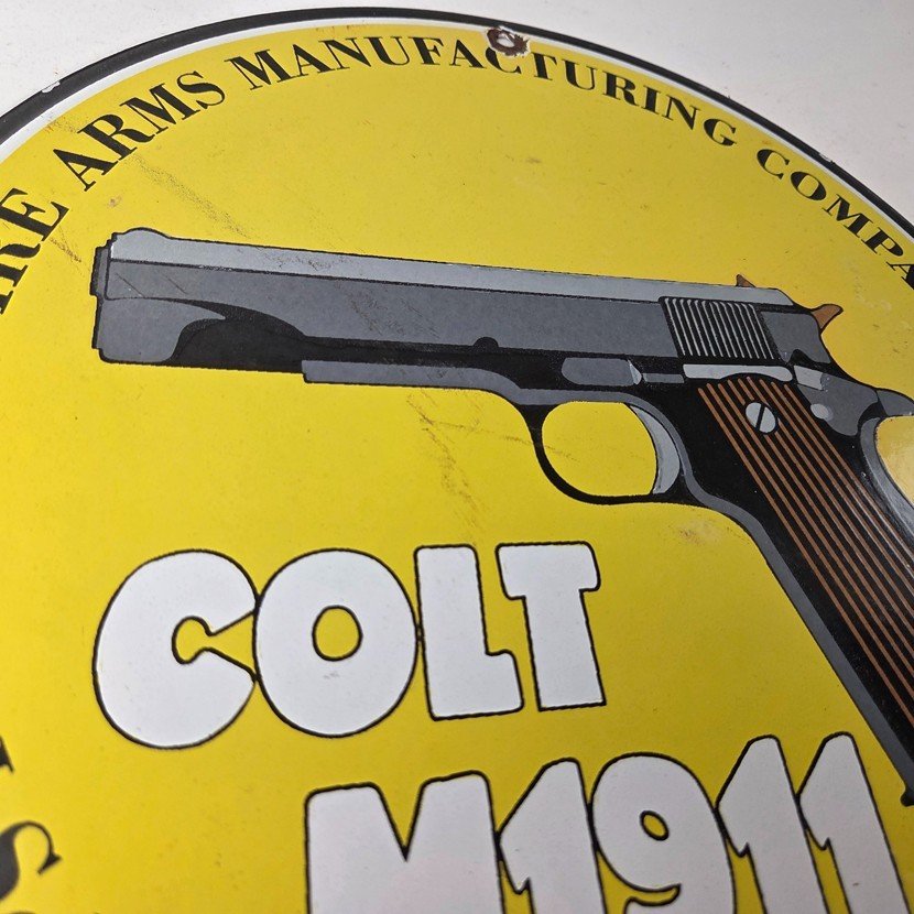 Vintage Colt Firearms Sign - Single Action M1911 Pistol Guns Porcelain Gas Sign - Image 5
