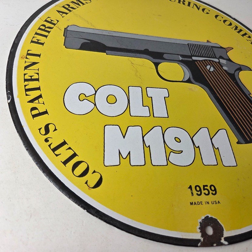 Vintage Colt Firearms Sign - Single Action M1911 Pistol Guns Porcelain Gas Sign - Image 6