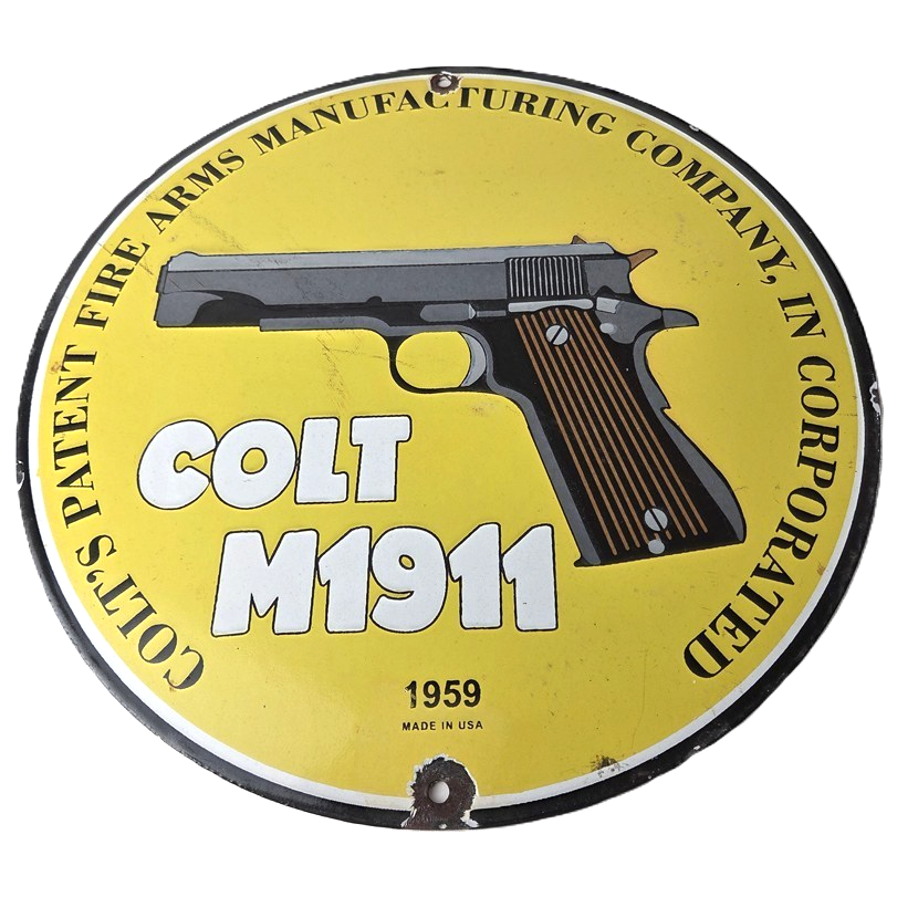 Vintage Colt Firearms Sign - Single Action M1911 Pistol Guns Porcelain Gas Sign