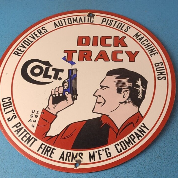 Vintage Colt Porcelain Pistols Machine Guns Firearms Dick Tracy Gas Pump Sign 305366105991