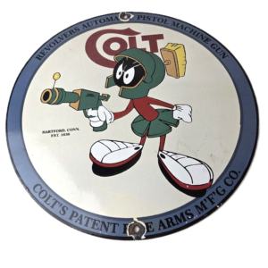 Vintage Colt Porcelain Sign - Marvin the Martian Ray Gun Colt Sign