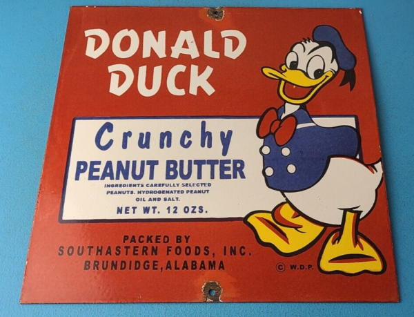 Vintage Crunchy Peanut Butter Sign Donald Duck Porcelain Gas Service Pump Sign 305772296491