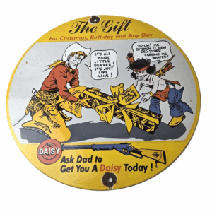 Vintage Daisy Toy Rifles Sign - Porcelain Childrens Toy Gas Pump Plate Sign