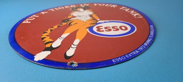 Vintage Esso Gasoline Porcelain Tiger Gas Service Station Auto Tank Sign 305937967921 10