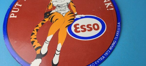 Vintage Esso Gasoline Porcelain Tiger Gas Service Station Auto Tank Sign 305937967921 11