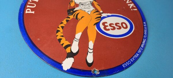 Vintage Esso Gasoline Porcelain Tiger Gas Service Station Auto Tank Sign 305937967921 6