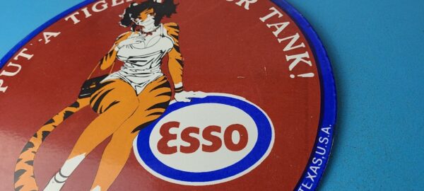 Vintage Esso Gasoline Porcelain Tiger Gas Service Station Auto Tank Sign 305937967921 8