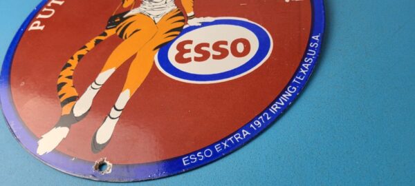 Vintage Esso Gasoline Porcelain Tiger Gas Service Station Auto Tank Sign 305937967921 9