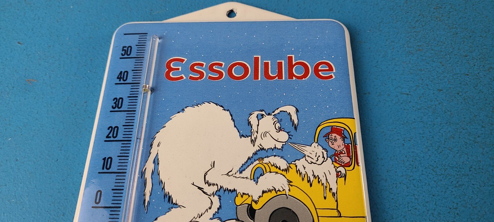 Vintage Esso Porcelain Sign - Esso Lube Gasoline Pump Ad Sign On Thermometer - Image 13