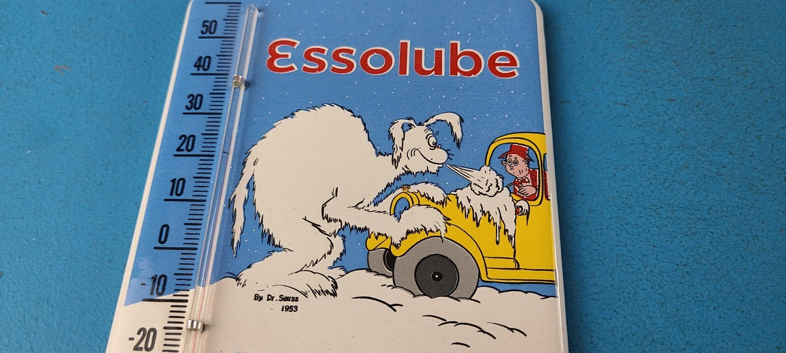 Vintage Esso Porcelain Sign - Esso Lube Gasoline Pump Ad Sign On Thermometer - Image 3