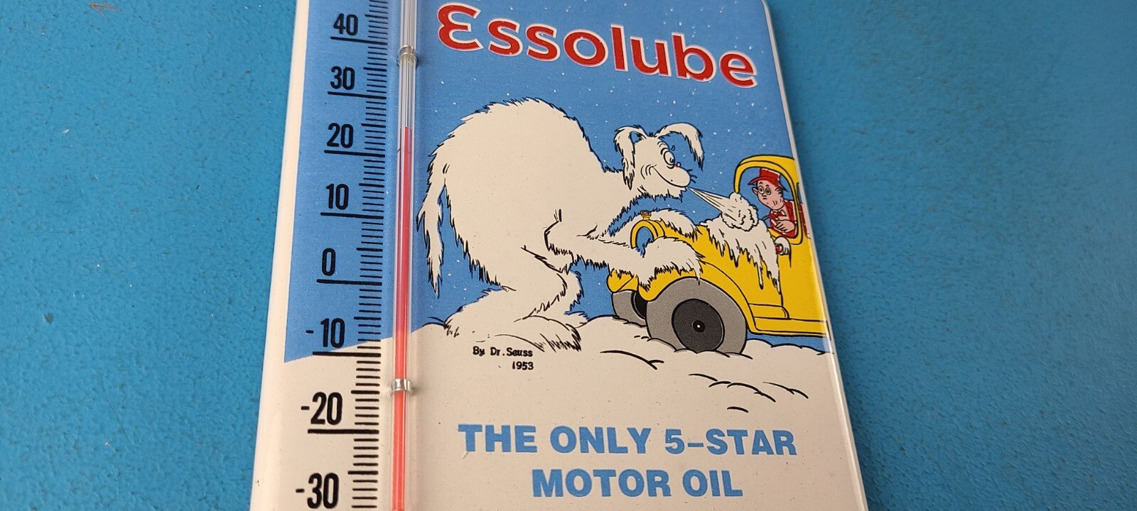 Vintage Esso Porcelain Sign - Esso Lube Gasoline Pump Ad Sign On Thermometer - Image 6