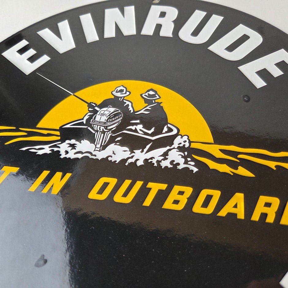 Vintage Evinrude Outboards Sign - Marine Boating Fishing Porcelain Gas Pump Sign - Image 3