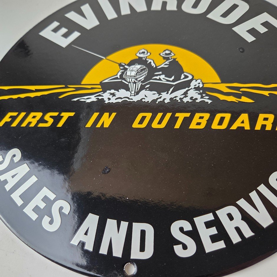 Vintage Evinrude Outboards Sign - Marine Boating Fishing Porcelain Gas Pump Sign - Image 4