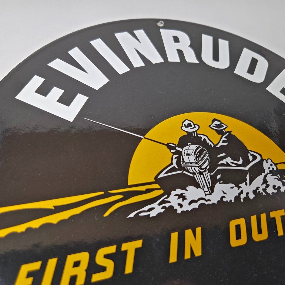 Vintage Evinrude Outboards Sign - Marine Boating Fishing Porcelain Gas Pump Sign - Image 5