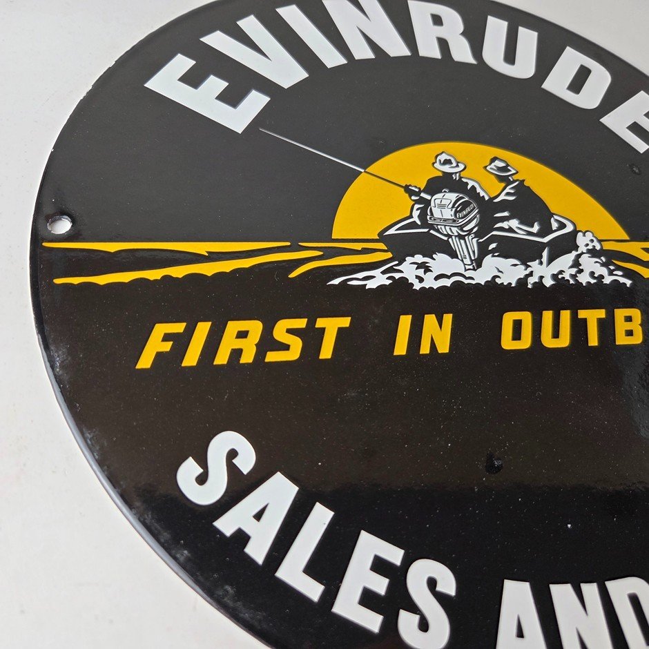 Vintage Evinrude Outboards Sign - Marine Boating Fishing Porcelain Gas Pump Sign - Image 6
