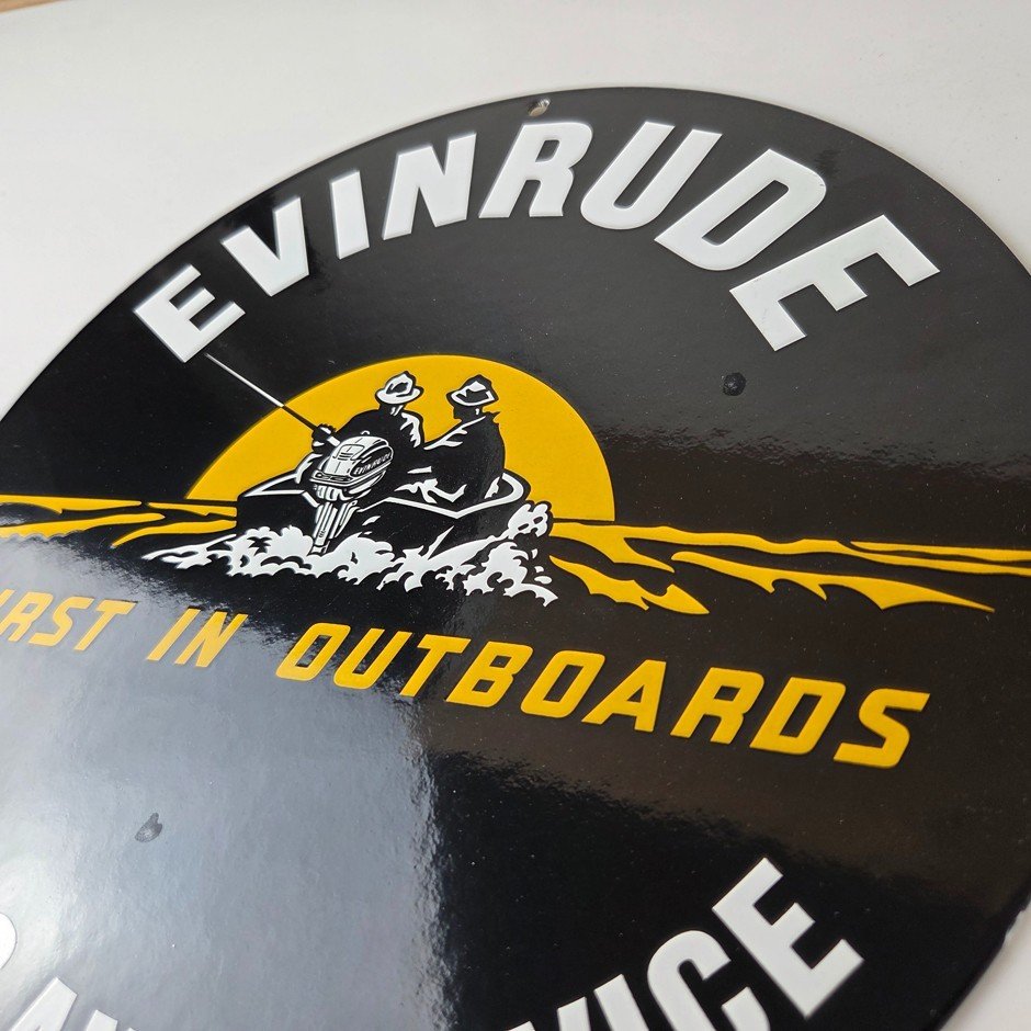 Vintage Evinrude Outboards Sign - Marine Boating Fishing Porcelain Gas Pump Sign - Image 8