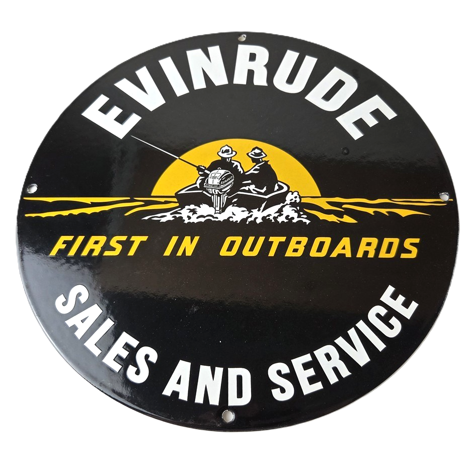 Vintage Evinrude Outboards Sign - Marine Boating Fishing Porcelain Gas Pump Sign