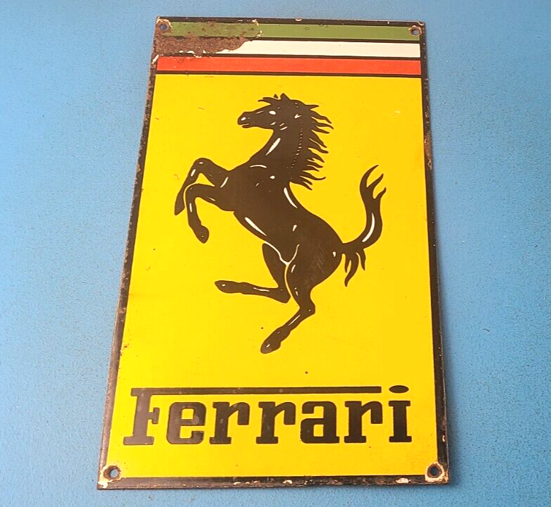 Vintage Ferrari Sign - Italian Racing Porcelain Auto Gas Pump Sign