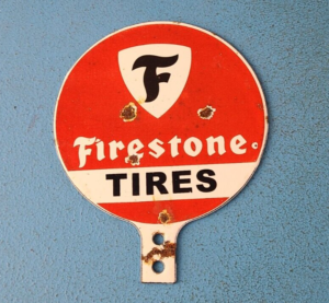 Vintage Firestone Sign Topper Gas Auto Tires Porcelain License Plate Topper 305893062301