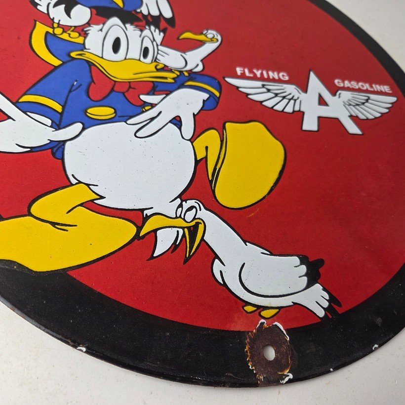 Vintage Flying A Gasoline Sign - Aviation Donald Disney Porcelain Gas Pump Sign - Image 11