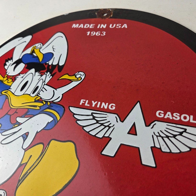 Vintage Flying A Gasoline Sign - Aviation Donald Disney Porcelain Gas Pump Sign - Image 12