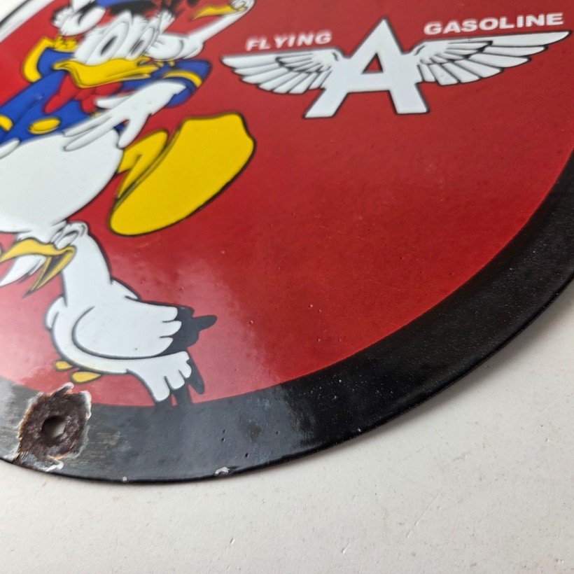 Vintage Flying A Gasoline Sign - Aviation Donald Disney Porcelain Gas Pump Sign - Image 14