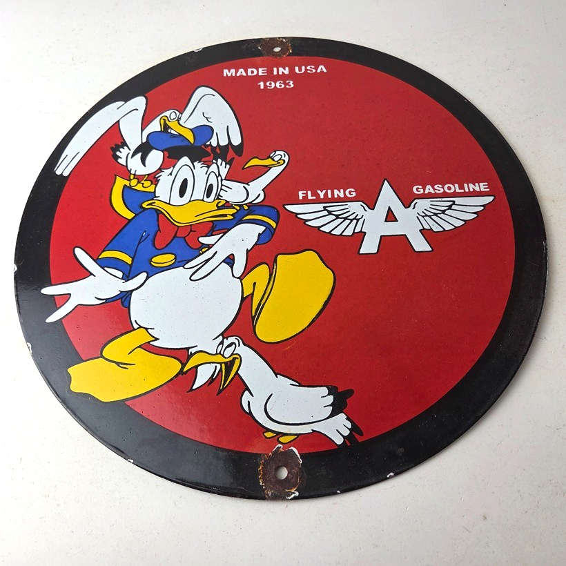 Vintage Flying A Gasoline Sign - Aviation Donald Disney Porcelain Gas Pump Sign - Image 15