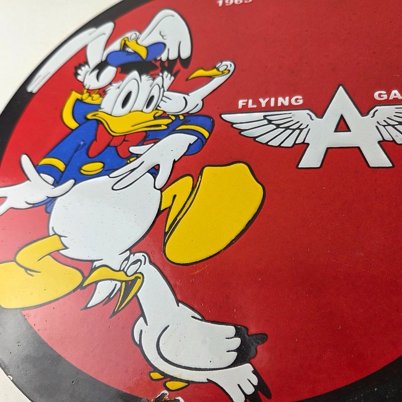 Vintage Flying A Gasoline Sign - Aviation Donald Disney Porcelain Gas Pump Sign - Image 4
