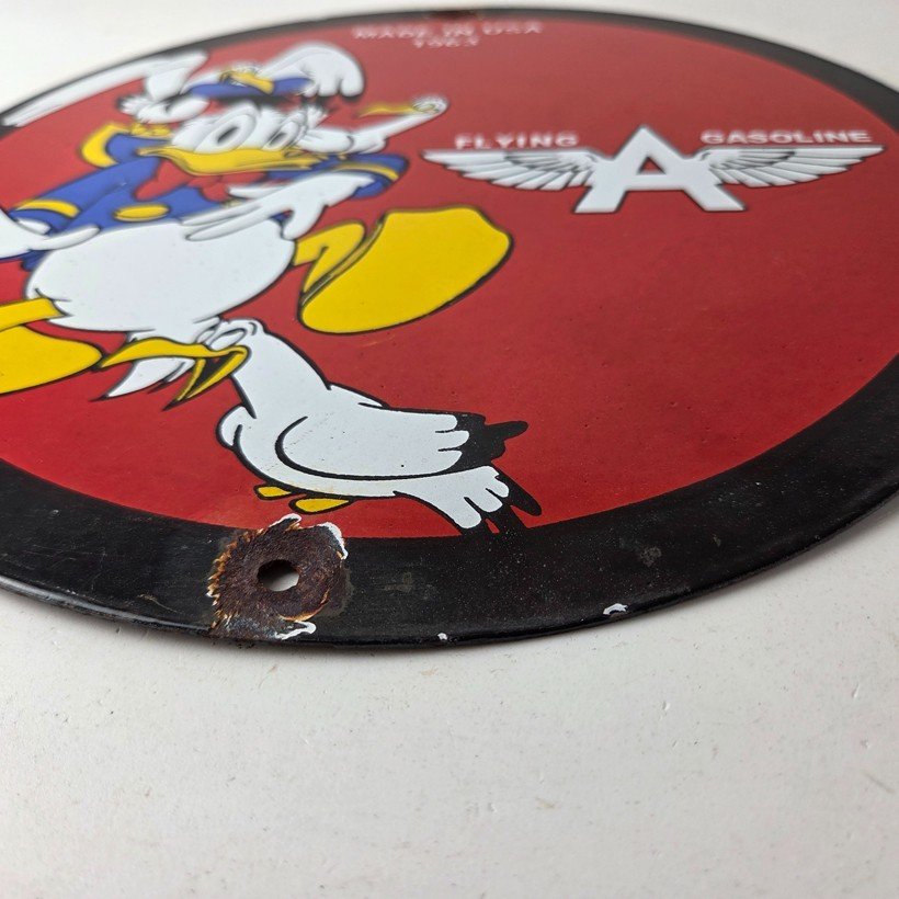 Vintage Flying A Gasoline Sign - Aviation Donald Disney Porcelain Gas Pump Sign - Image 10