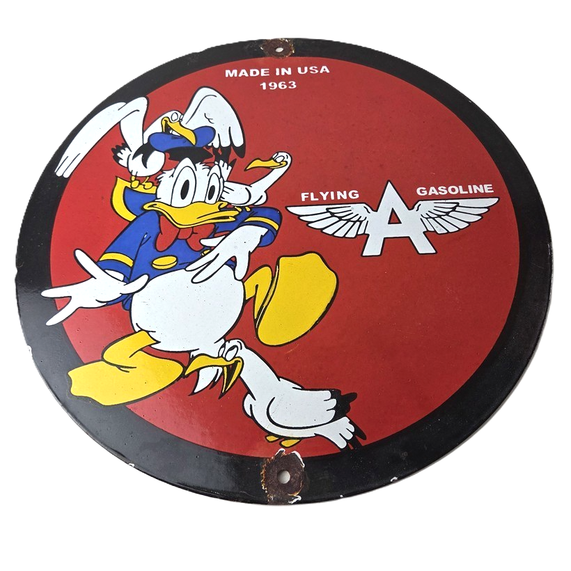 Vintage Flying A Gasoline Sign - Aviation Donald Disney Porcelain Gas Pump Sign