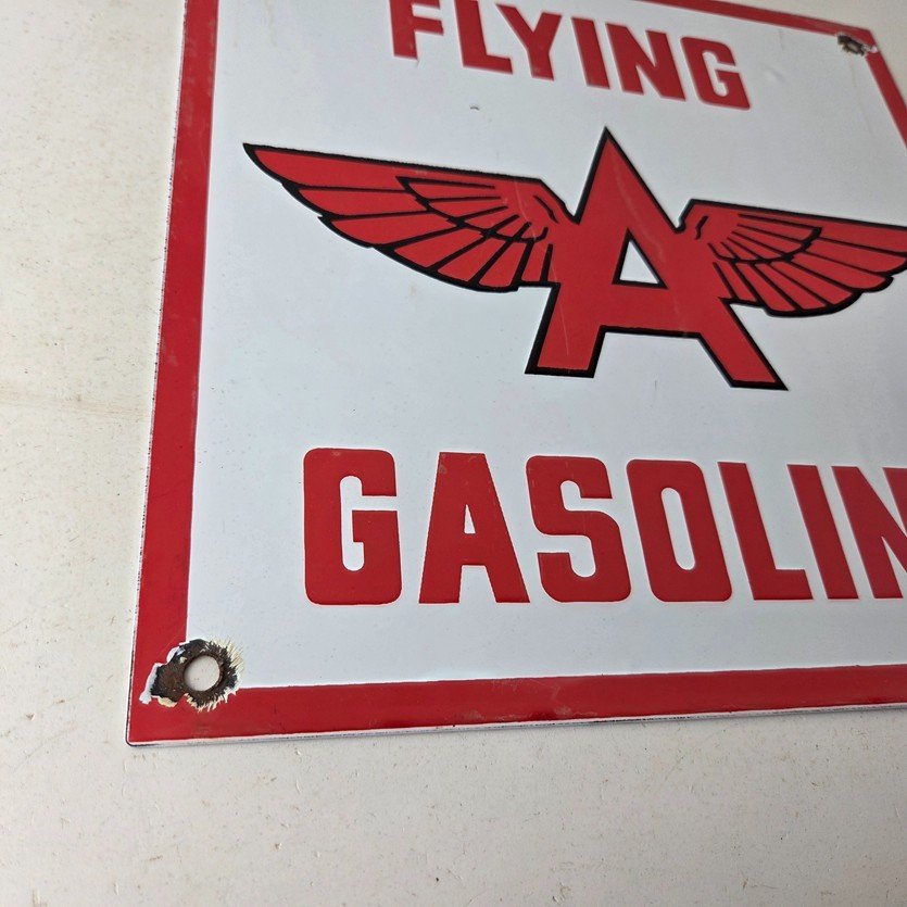 Vintage Flying A Gasoline Sign - Aviation Gas Service Pump Plate Porcelain Sign - Image 11