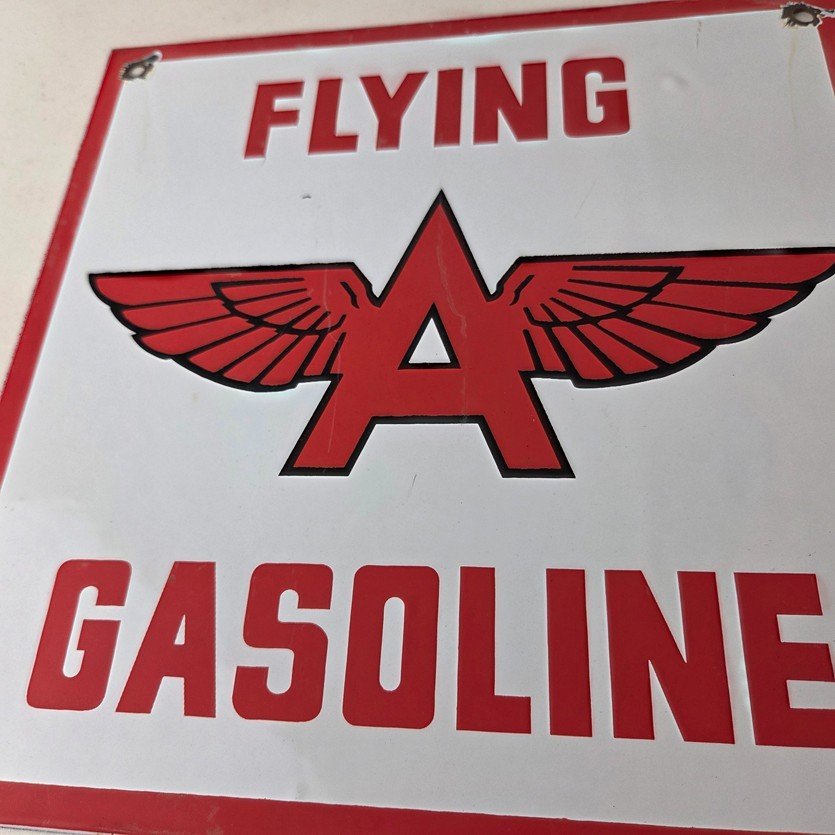 Vintage Flying A Gasoline Sign - Aviation Gas Service Pump Plate Porcelain Sign - Image 4