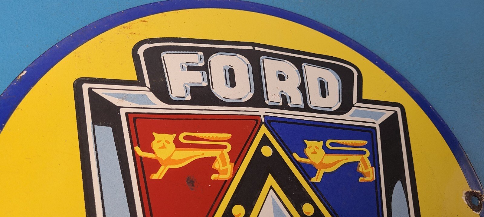 Vintage Ford Motors Sign - Advertising Gas Pump Automotive Porcelain Sign - Image 5