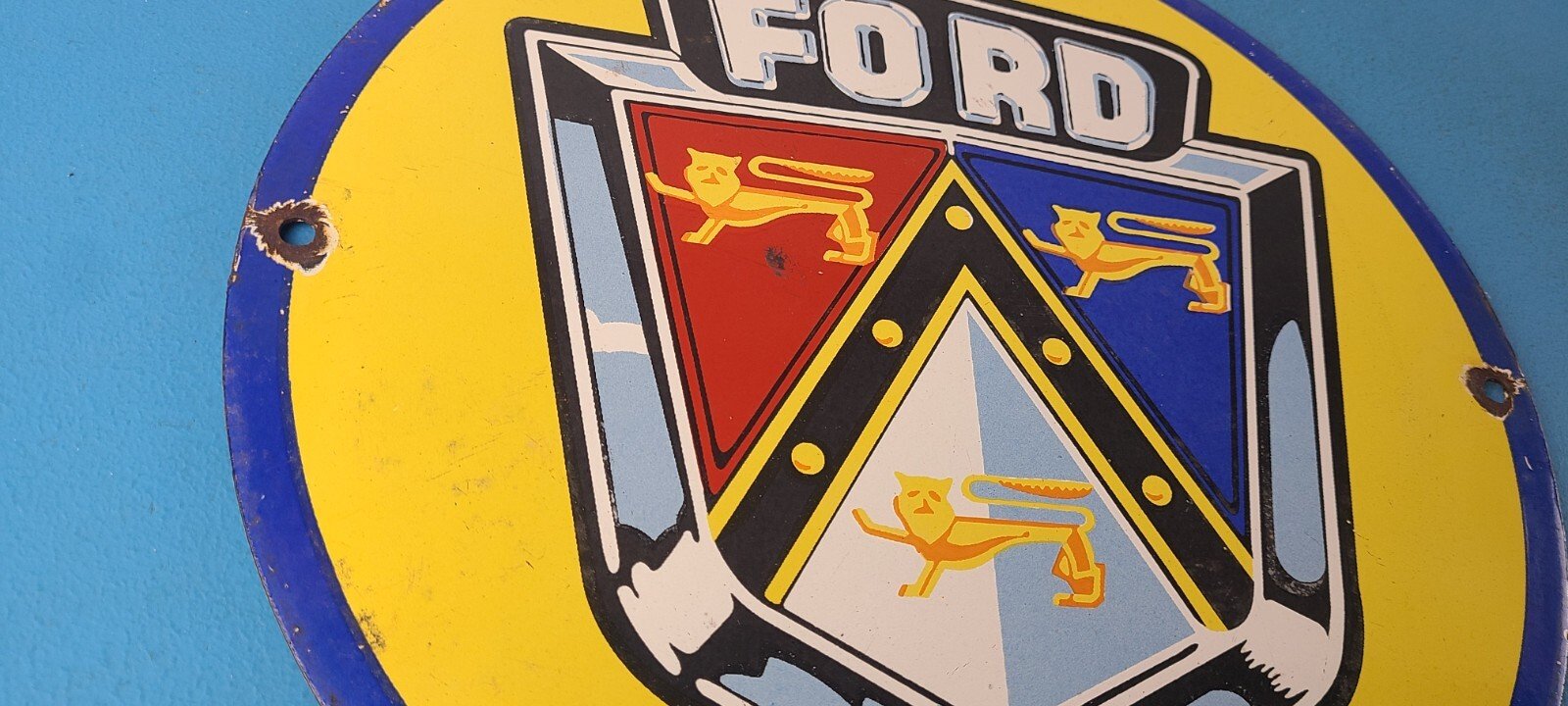 Vintage Ford Motors Sign - Advertising Gas Pump Automotive Porcelain Sign - Image 6