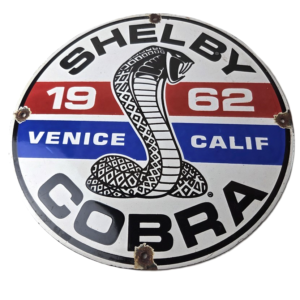 Vintage Ford Porcelain Shelby Sign - Venice Calif Cobra Gas Pump Automotive Sign