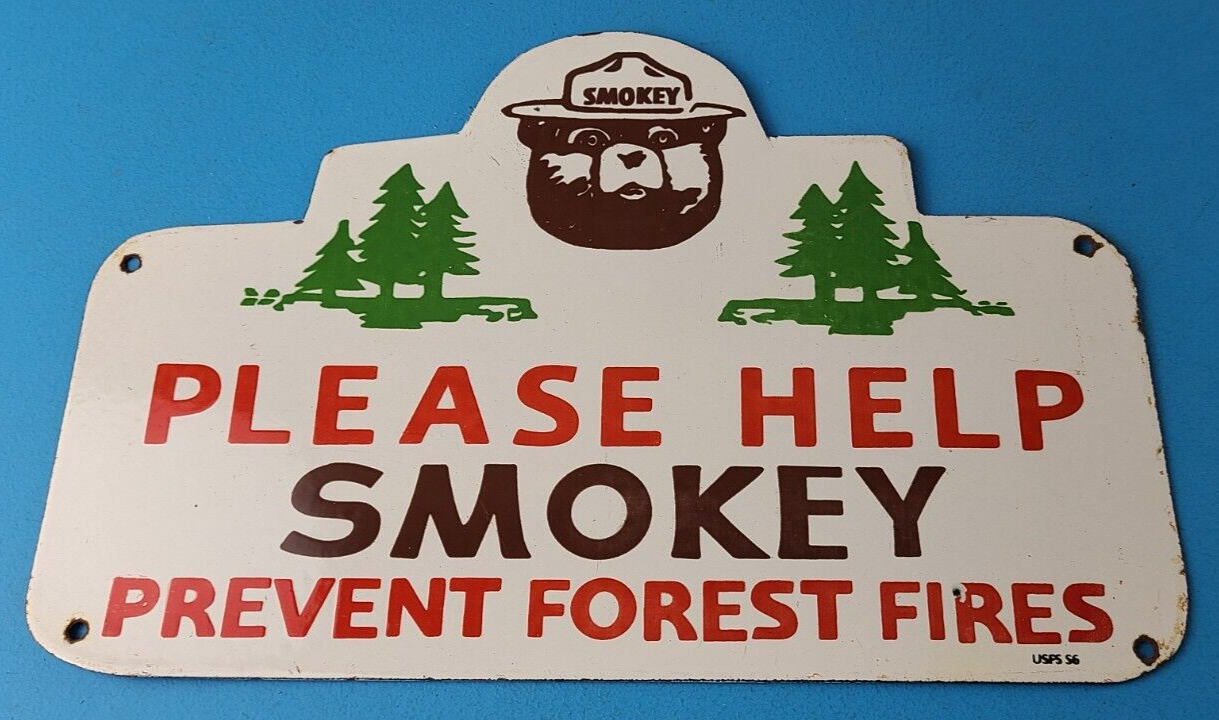 Vintage Forest Service Sign Smokey Bear Hiking Wilderness Gas Porcelain Sign 305838661231