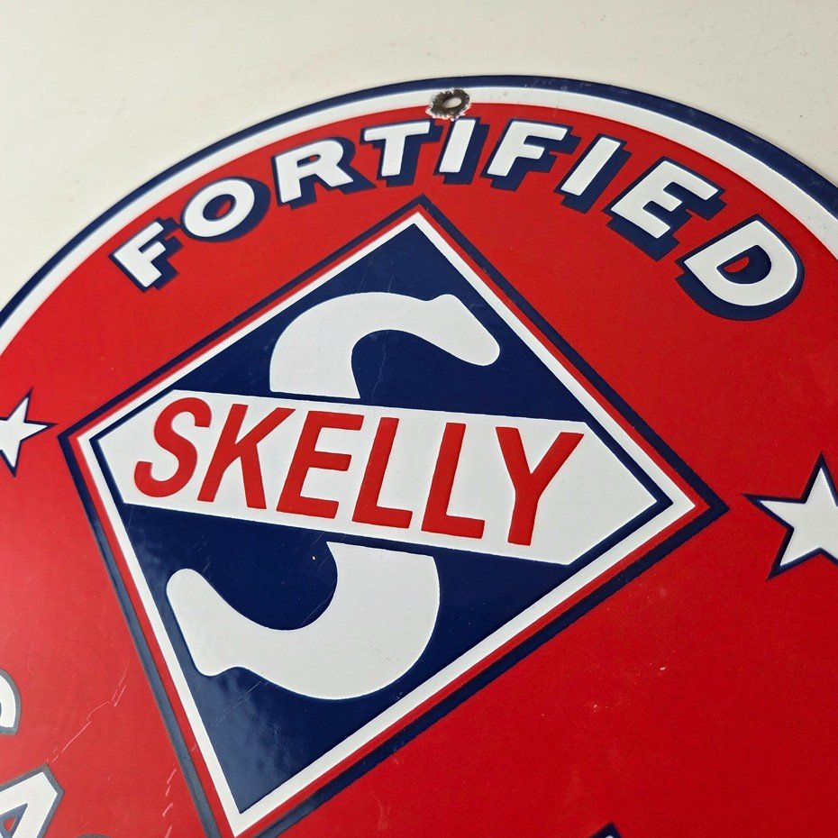 Vintage Gasoline Sign - Skelly Gas Motor Oil Service Station Pump Porcelain Sign - Image 12