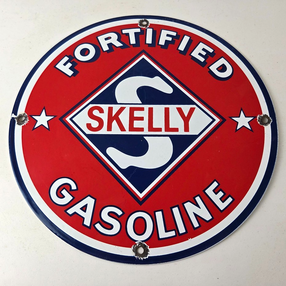 Vintage Gasoline Sign - Skelly Gas Motor Oil Service Station Pump Porcelain Sign - Image 15