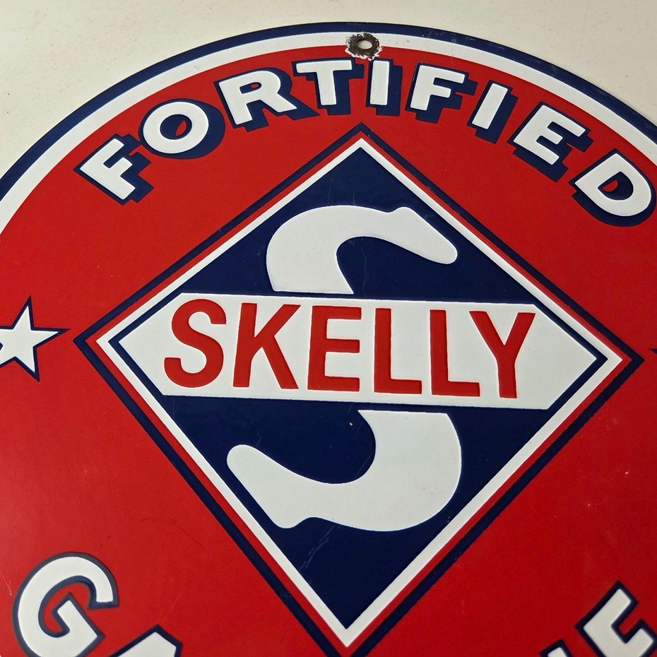 Vintage Gasoline Sign - Skelly Gas Motor Oil Service Station Pump Porcelain Sign - Image 3