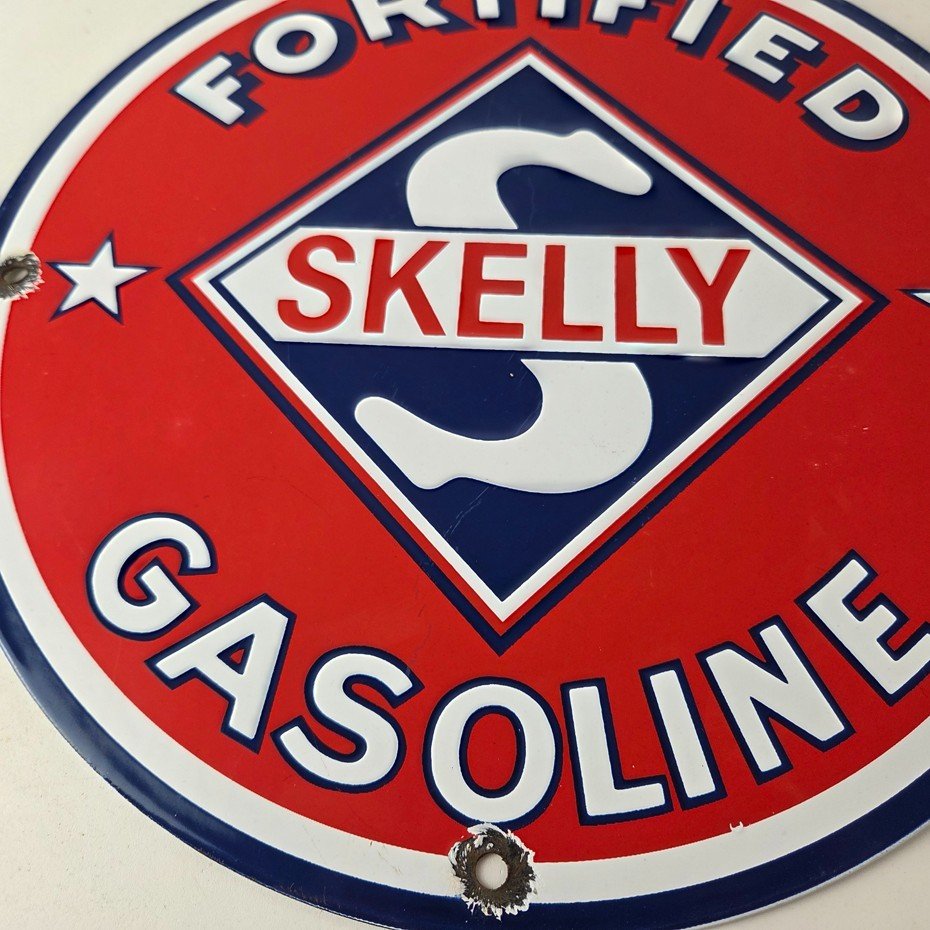 Vintage Gasoline Sign - Skelly Gas Motor Oil Service Station Pump Porcelain Sign - Image 4