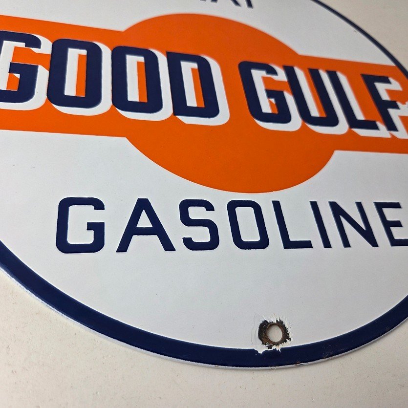 Vintage Good Gulf Gasoline Sign - Service Station Gas Pump Plate Service Sign - Image 11