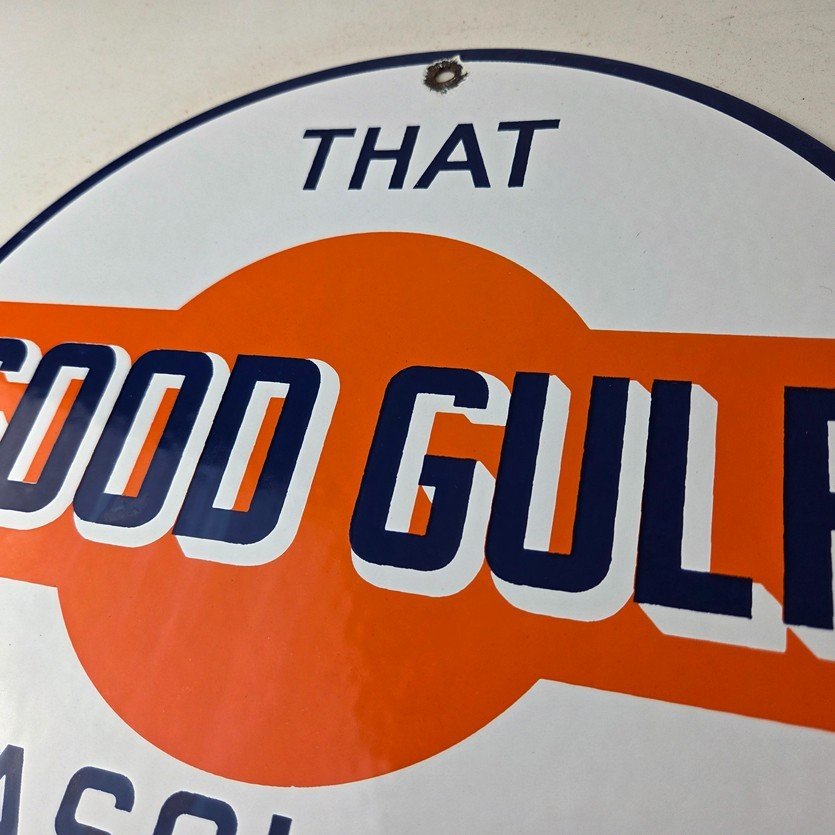 Vintage Good Gulf Gasoline Sign - Service Station Gas Pump Plate Service Sign - Image 12