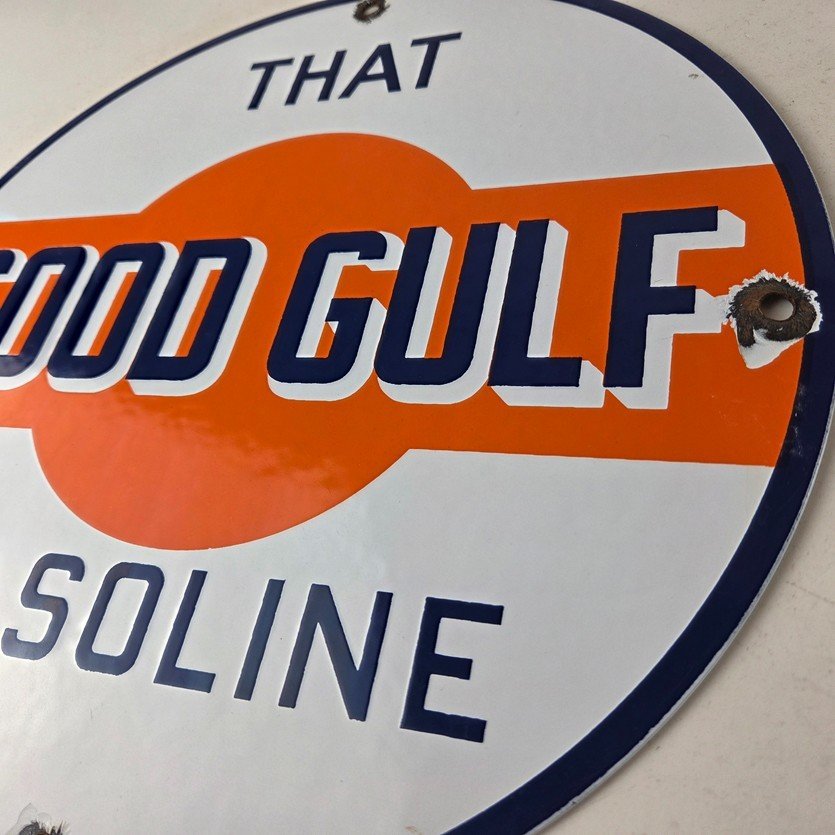 Vintage Good Gulf Gasoline Sign - Service Station Gas Pump Plate Service Sign - Image 13