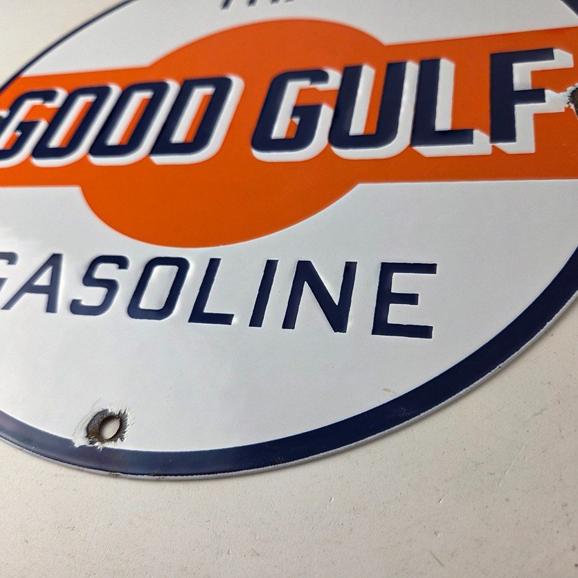 Vintage Good Gulf Gasoline Sign - Service Station Gas Pump Plate Service Sign - Image 14