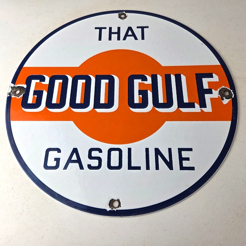 Vintage Good Gulf Gasoline Sign - Service Station Gas Pump Plate Service Sign - Image 15