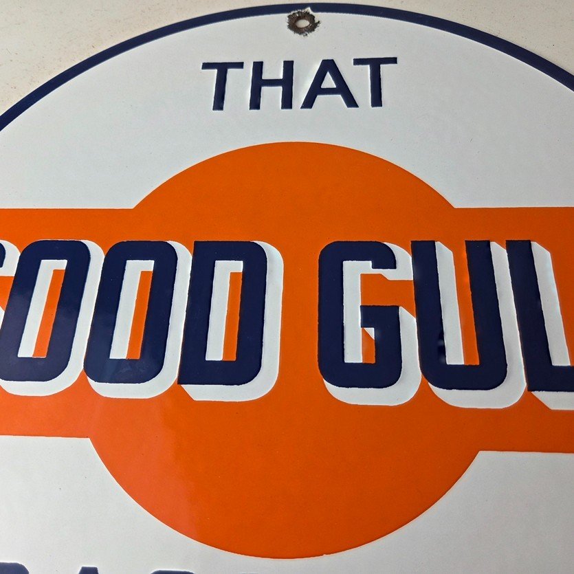 Vintage Good Gulf Gasoline Sign - Service Station Gas Pump Plate Service Sign - Image 3