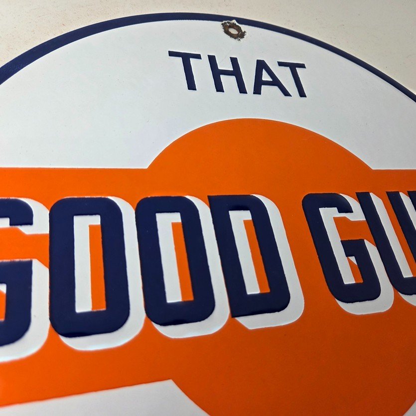 Vintage Good Gulf Gasoline Sign - Service Station Gas Pump Plate Service Sign - Image 5