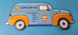 Vintage Gulf Gasoline Sign Gas Motor Oil Service Truck Pump Porcelain Sign 305867622821