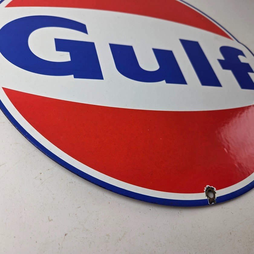 Vintage Gulf Gasoline Sign - Large Service Station Gas Pump Advertising Sign - Image 11